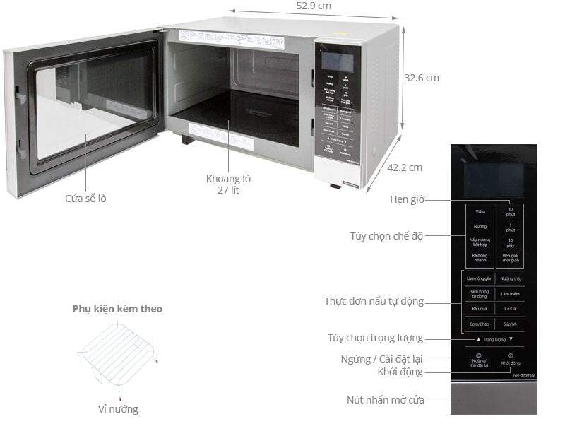 Lò vi sóng điện tử có nướng 27L Panasonic NN-GF574MYUE