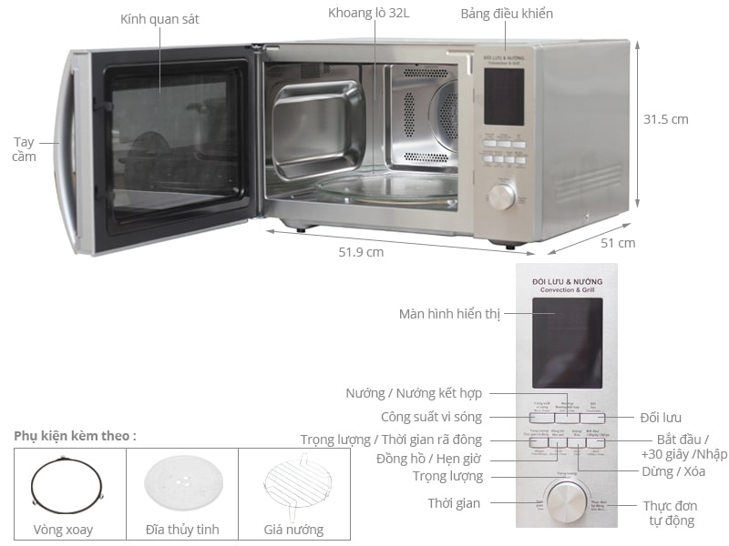 Lò vi sóng điện tử Sharp R-C932VN(ST), 32L, có nướng