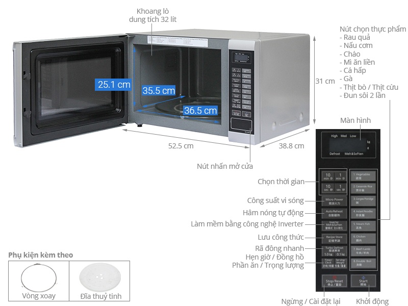 Lò vi sóng inverter Panasonic NN-ST651M 32L