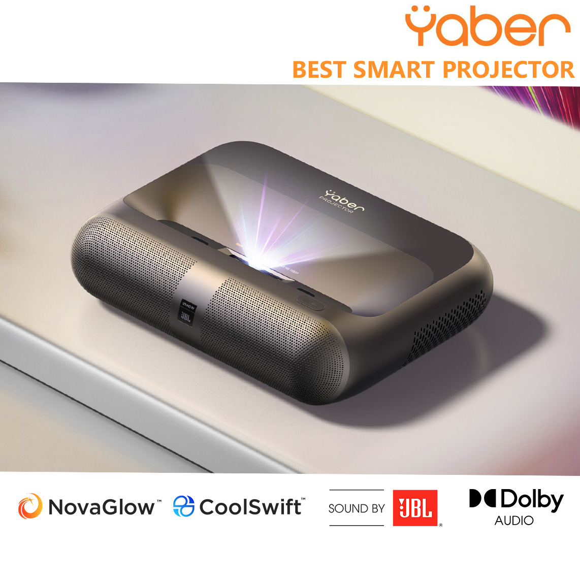 Máy chiếu Laser siêu gần Yaber K300s (Full-HD1080p/ 4K H256, Laser Triple siêu gần,Google TV, Loa kép JBL Dolby Surround)