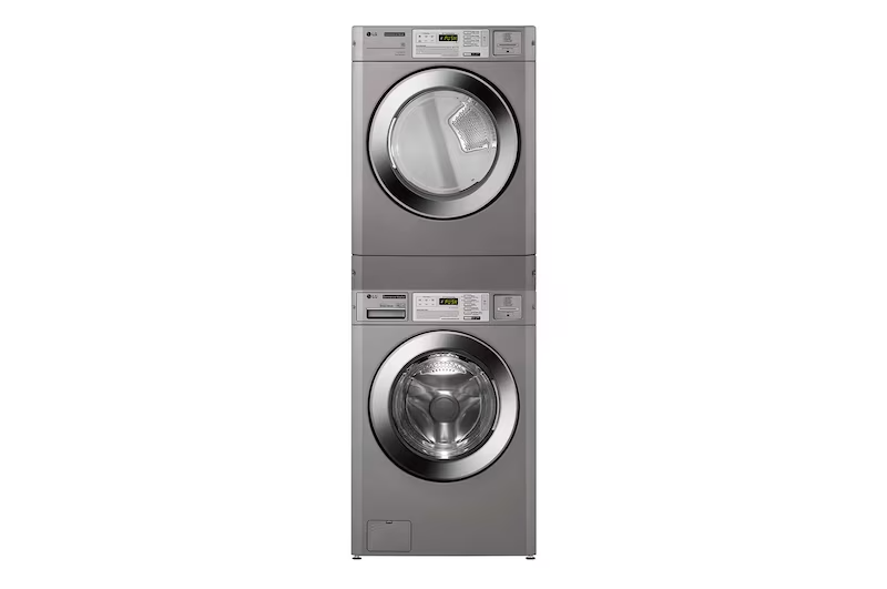 Máy giặt - sấy công nghiệp LG (13/10.2kg) loại xếp chồng quần áo cho tiệm giặt Coin type màu bạc sấy bằng điện CWG27.CDT27S