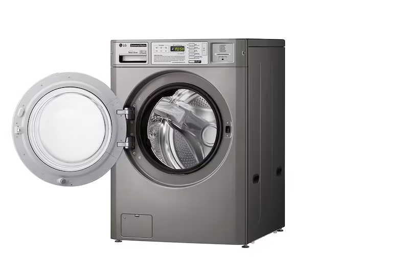 Máy giặt - sấy công nghiệp LG (13/10.2kg) loại xếp chồng quần áo cho tiệm giặt Coin type màu bạc sấy bằng gas CWG27.CDT27S