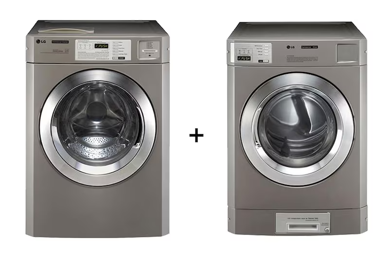 Máy giặt - sấy công nghiệp LG (17/13.6kg) loại xếp chồng quần áo cho tiệm giặt OPL type màu bạc sấy bằng điện CWT29MD.CDT29OS