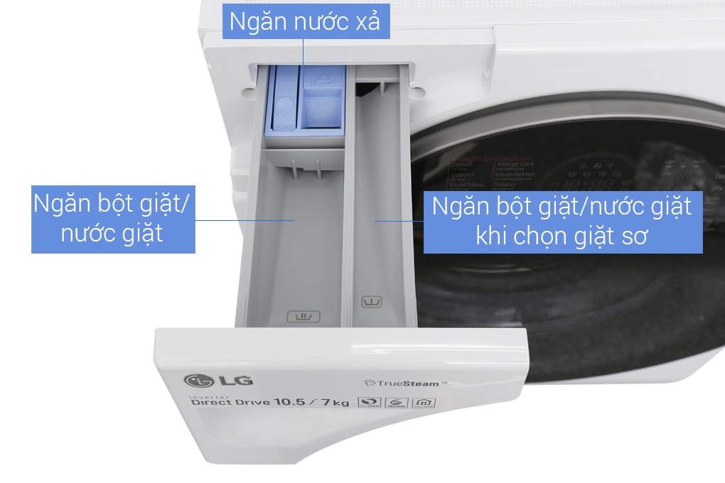 Máy giặt 10.5 Kg + sấy 7 Kg Main Wash LG FG1405H3W Inverter