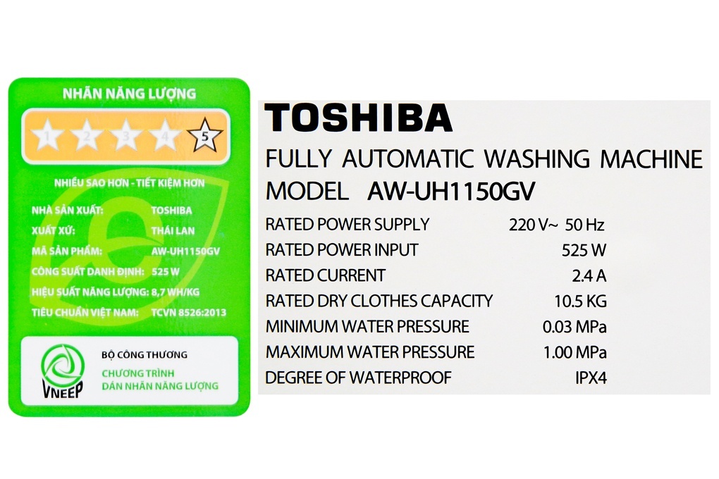 Máy giặt 10.5 Kg Toshiba AW-UH1150GV