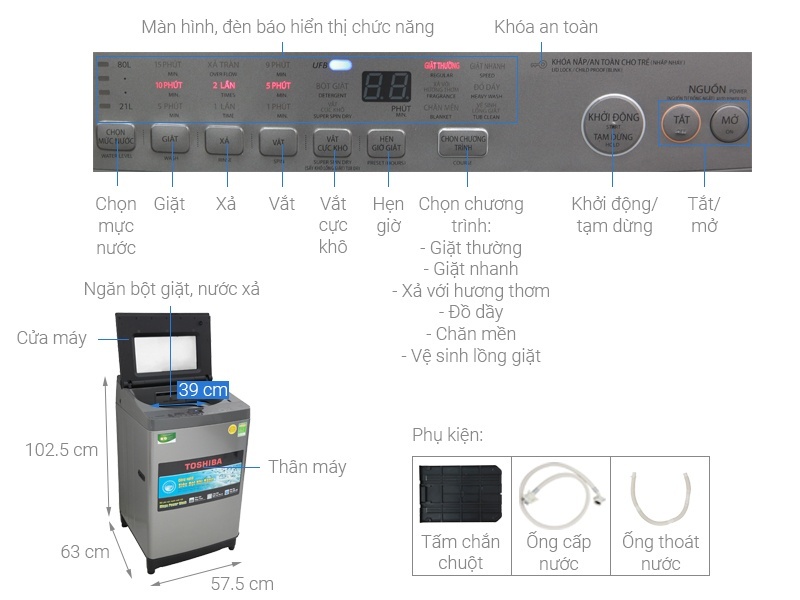 Máy giặt 10.5 Kg Toshiba AW-UH1150GV