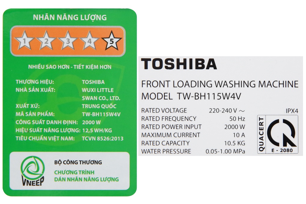 Máy giặt lồng ngang Toshiba Inverter 10,5Kg TW-BH115W4V(SK)