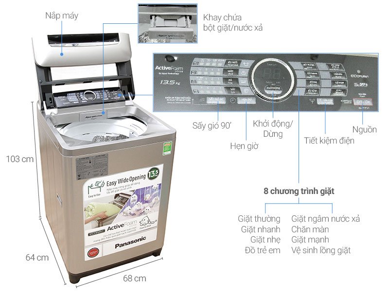 Máy giặt 13.5 Kg Panasonic NA-F135X1SRV lồng đứng