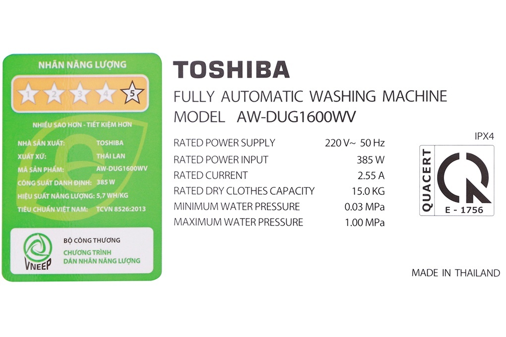 Máy giặt 15 kg Toshiba AW-DUG1600WV(SK) Inverter
