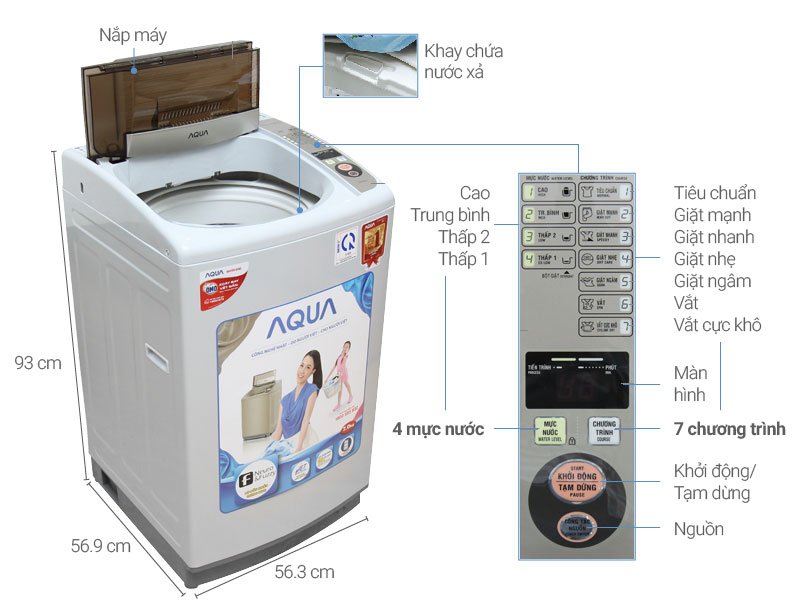 Máy giặt 7.2 Kg AQua AQW-S72CT.H2 lồng đứng