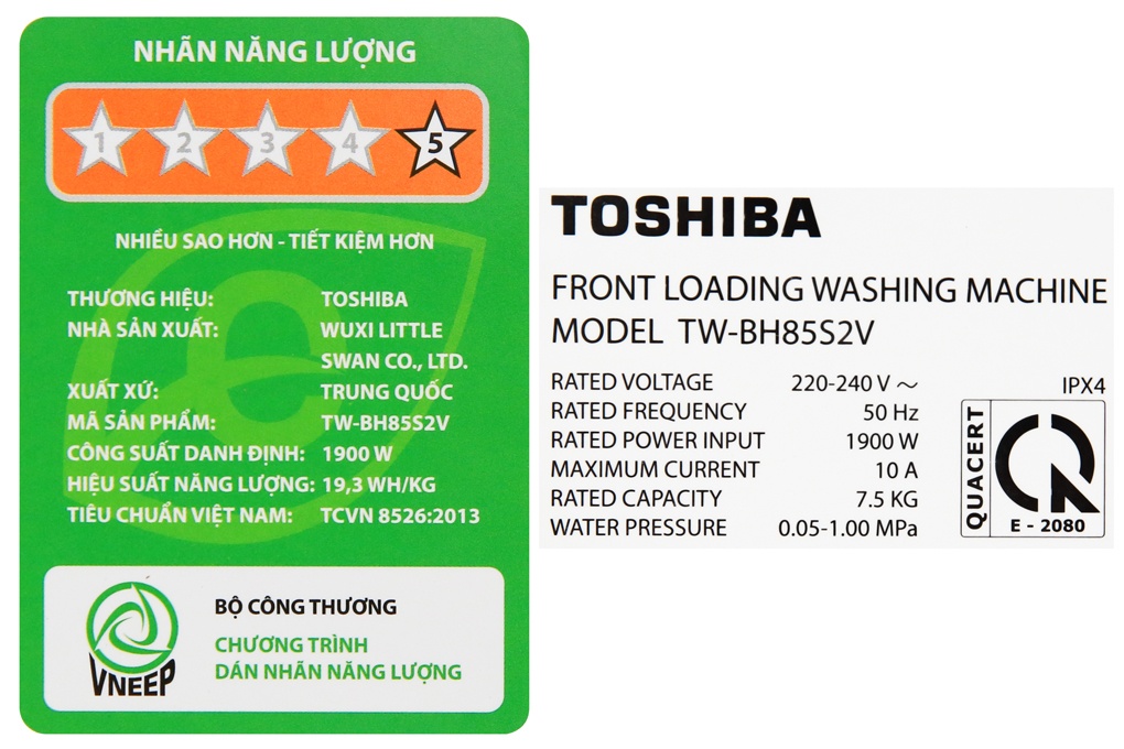 Máy giặt lồng ngang Toshiba Inverter 7,5Kg TW-BH85S2V
