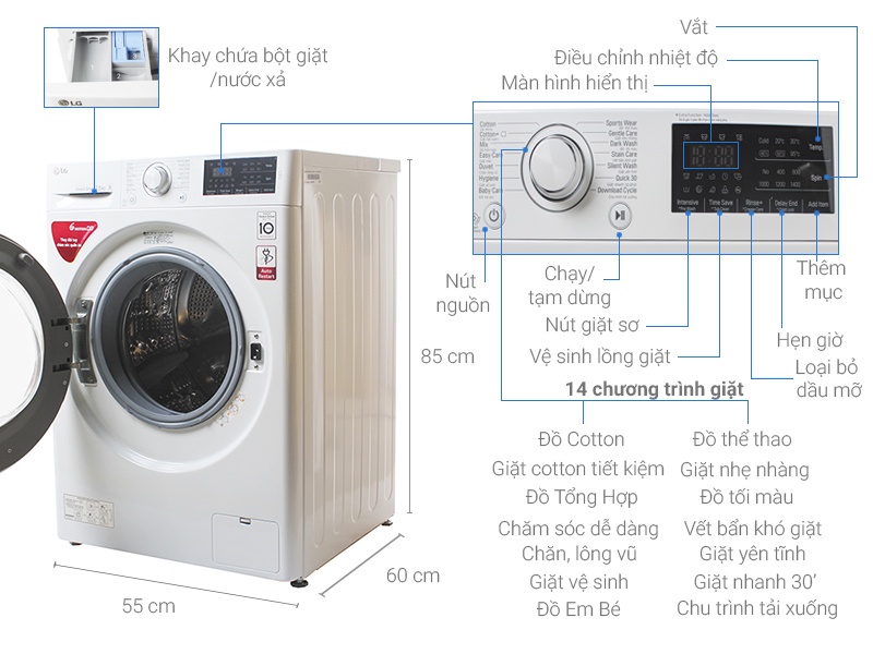 Máy giặt 7.5kg LG FC1475N5W2