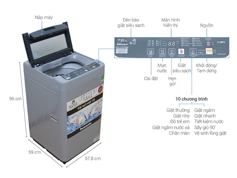 Máy giặt 7.6kg Panasonic NA-F76VS9GRV