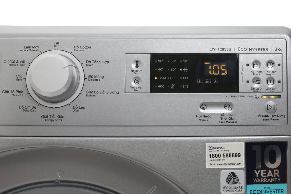 Máy giặt 8 Kg Electrolux EWF12853S Inverter (Xám bạc)