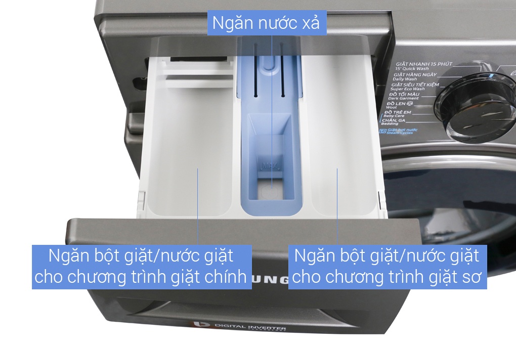 Máy giặt 8 Kg Samsung WW80J54E0BX/SV hơi nước