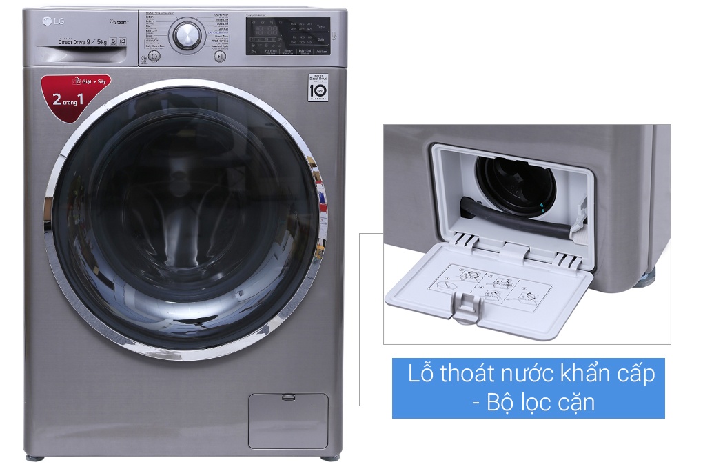 Máy giặt sấy LG lồng ngang 9kg/5kg FC1409D4E Inverter Direct Drive