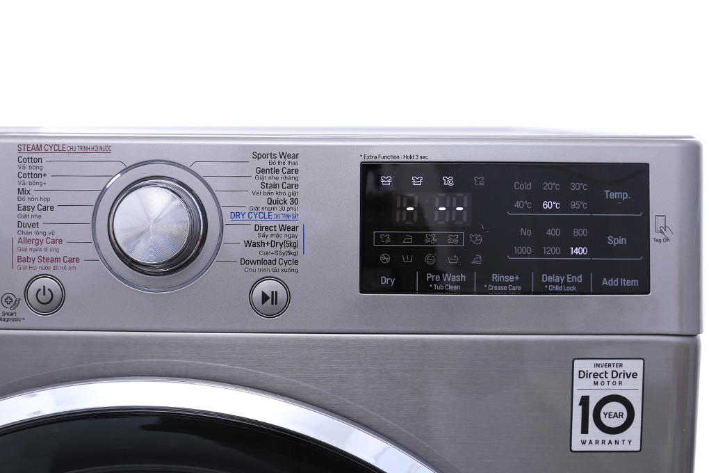 Máy giặt sấy LG lồng ngang 9kg/5kg FC1409D4E Inverter Direct Drive