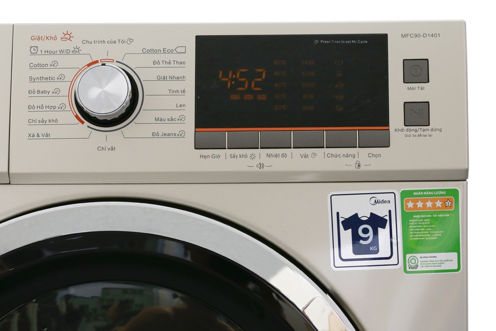 Máy giặt 9 kg Midea MFC90-D1401 Sấy 6kg Giặt nước nóng