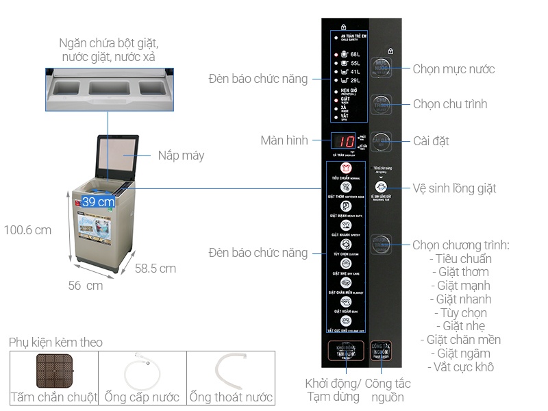 Máy giặt 9Kg Aqua AQW-U91CT.S