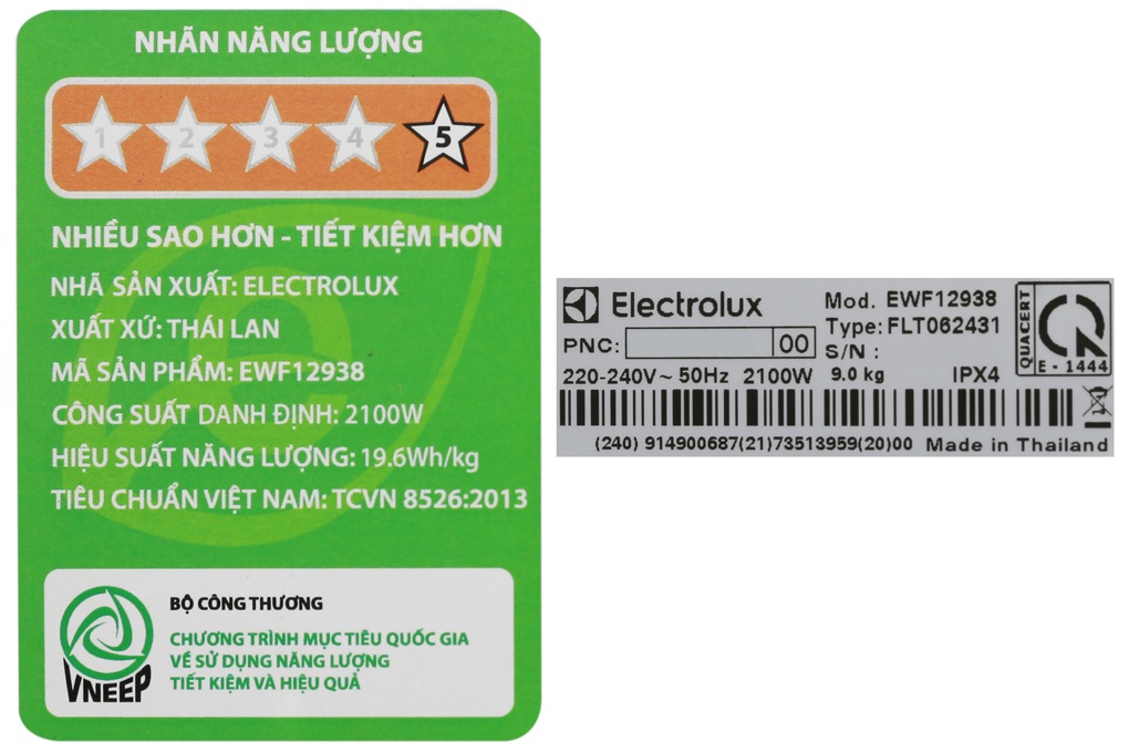 Máy giặt 9Kg Electrolux EWF12938 Inverter