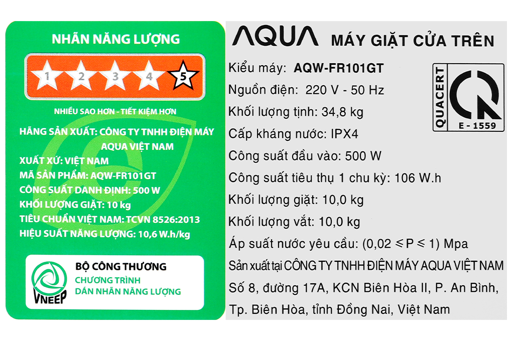 Máy giặt Aqua 10 Kg AQW-FR101GT.BK