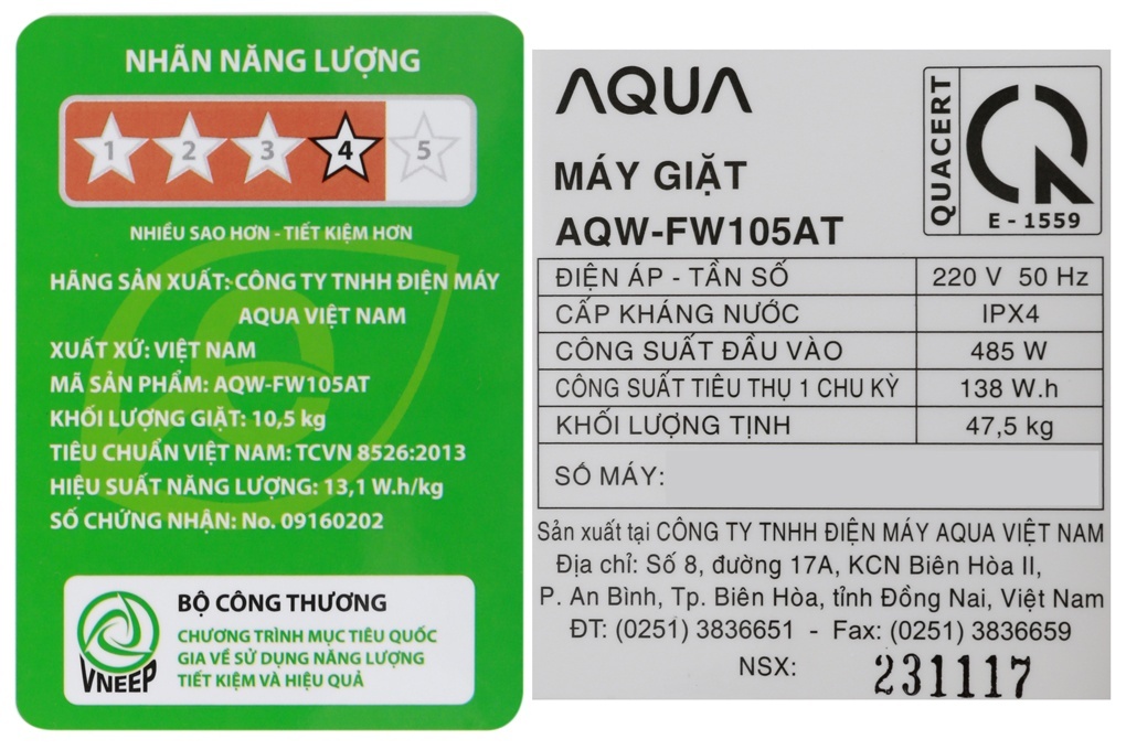 Máy giặt Aqua 10.5Kg AQW-FW105AT(N)