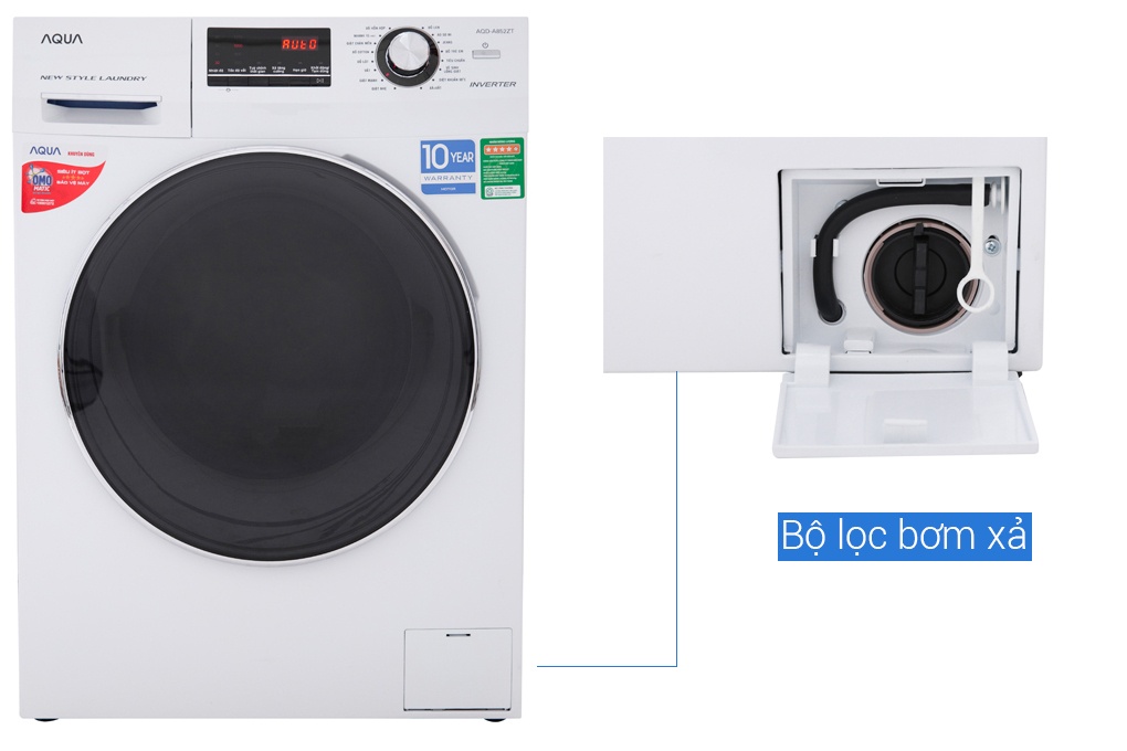 Máy giặt AQUA 8.5KG AQD-A852ZT lồng ngang