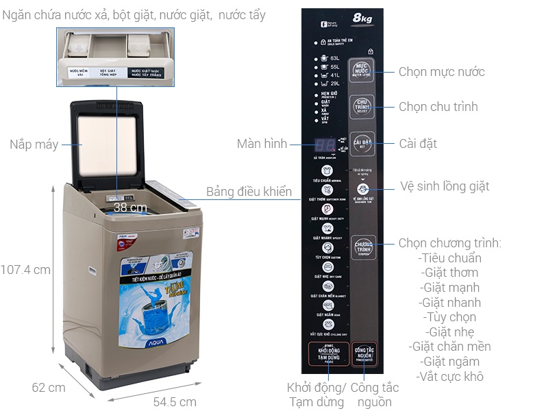 Máy giặt AQUA 8kg AQW-F800BT.N