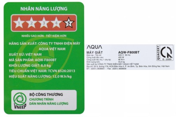 Máy giặt AQUA 8kg AQW-F800BT.N