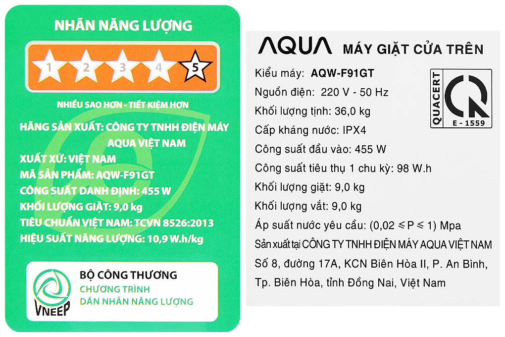 Máy giặt Aqua 9 kg AQW-F91GT.S