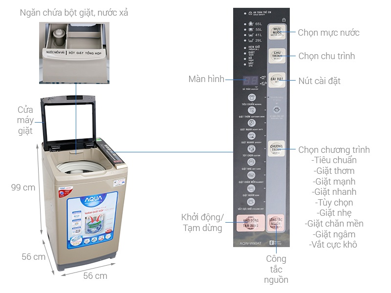 Máy giặt AQUA 9KG AQW-W90AT lồng đứng
