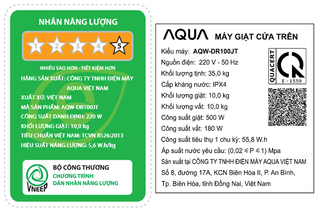 Máy giặt Aqua Inverter 10 kg AQW-DR100JT.BK