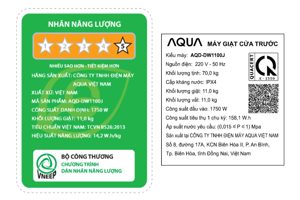 Máy giặt Aqua Inverter 11 kg AQD-DW1100J.BK