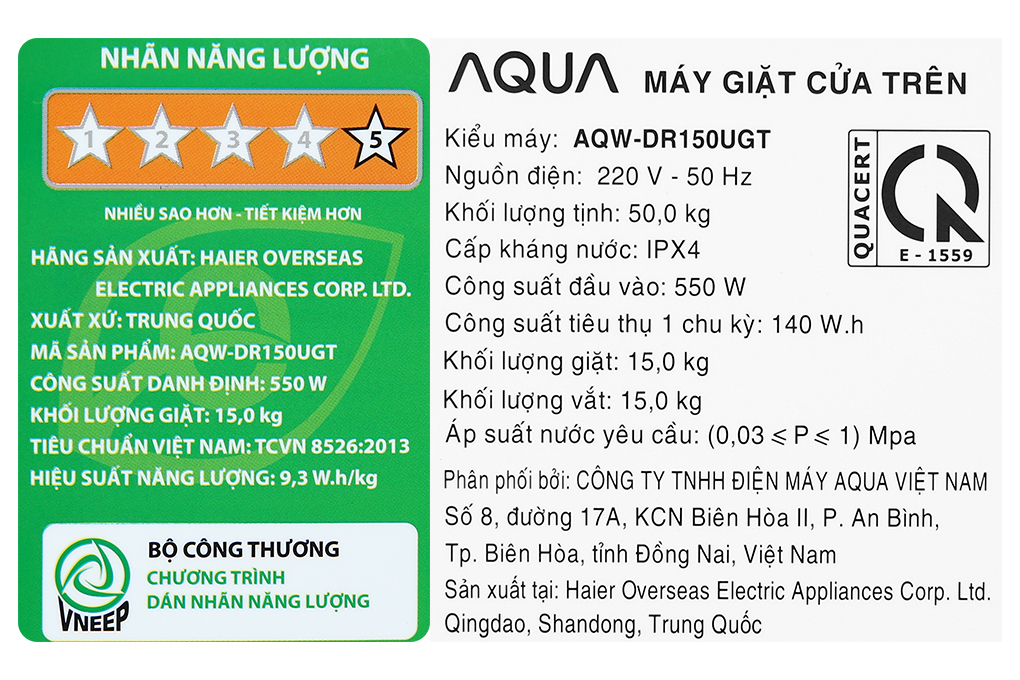 Máy giặt Aqua Inverter 15 kg AQW-DR150UGT.PS