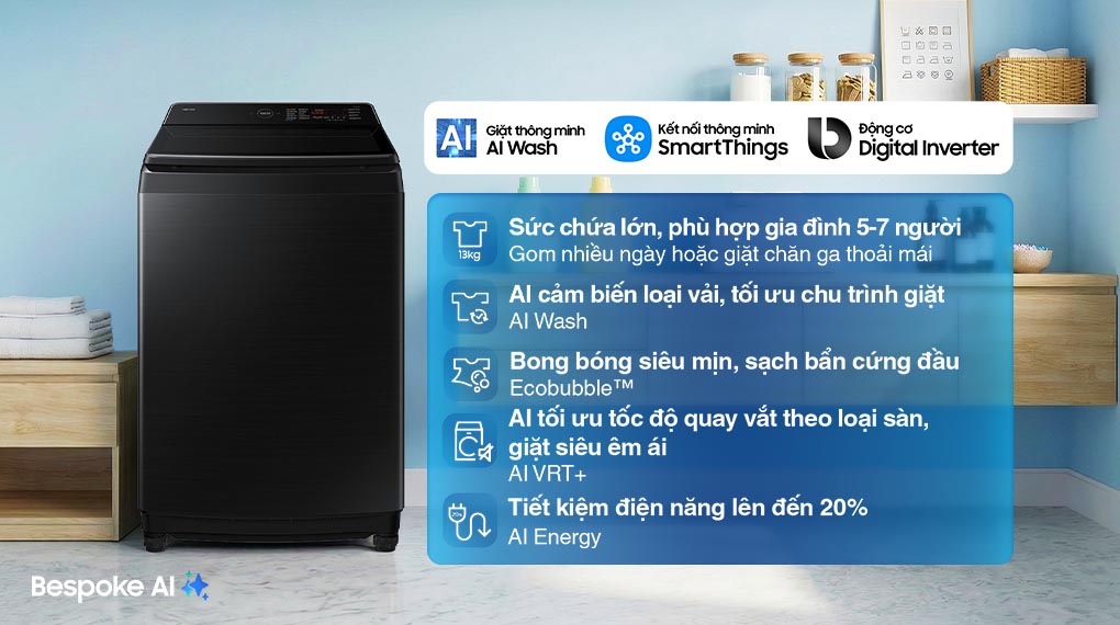 Máy giặt Bespoke Samsung Ecobubble Inverter 13Kg WA80F13S5BSV