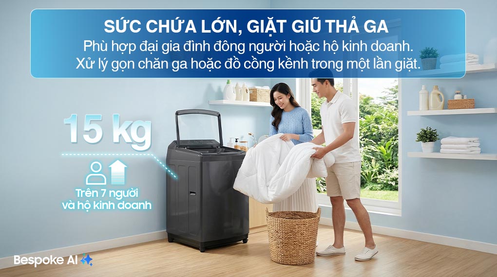 Máy giặt Bespoke Samsung Ecobubble Inverter 15Kg WA80F15S5CSV