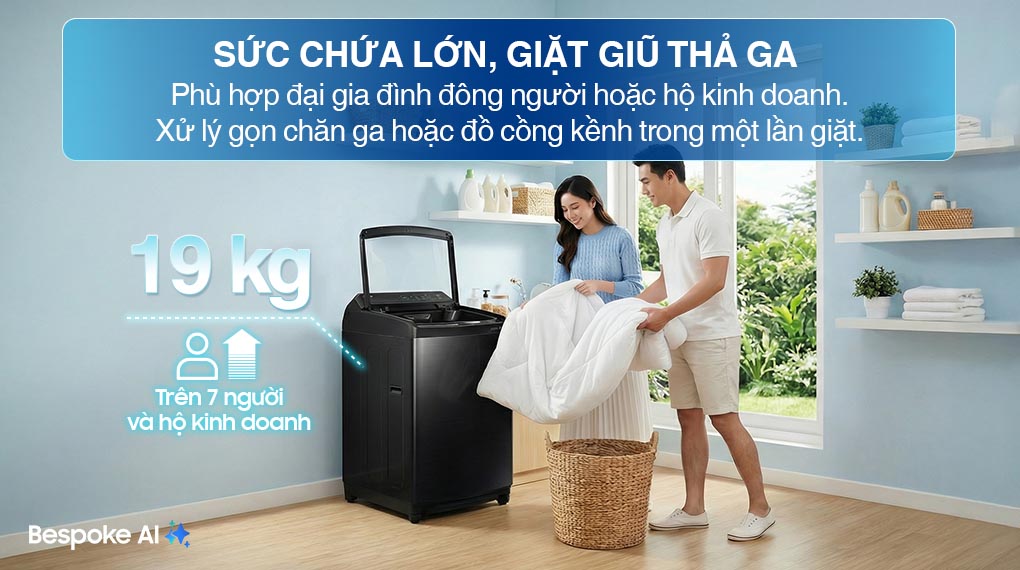 Máy giặt Bespoke Samsung Ecobubble Inverter 19Kg WA80F19B9BSV