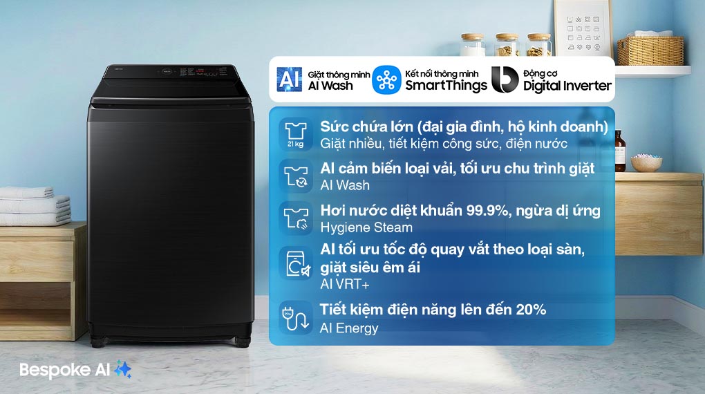 Máy giặt Bespoke Samsung Ecobubble Inverter 21Kg WA80F21B9BSV