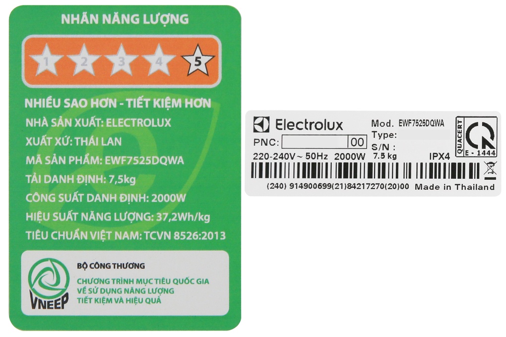 Máy giặt Inverter 7.5 Kg Electrolux EWF7525DQWA