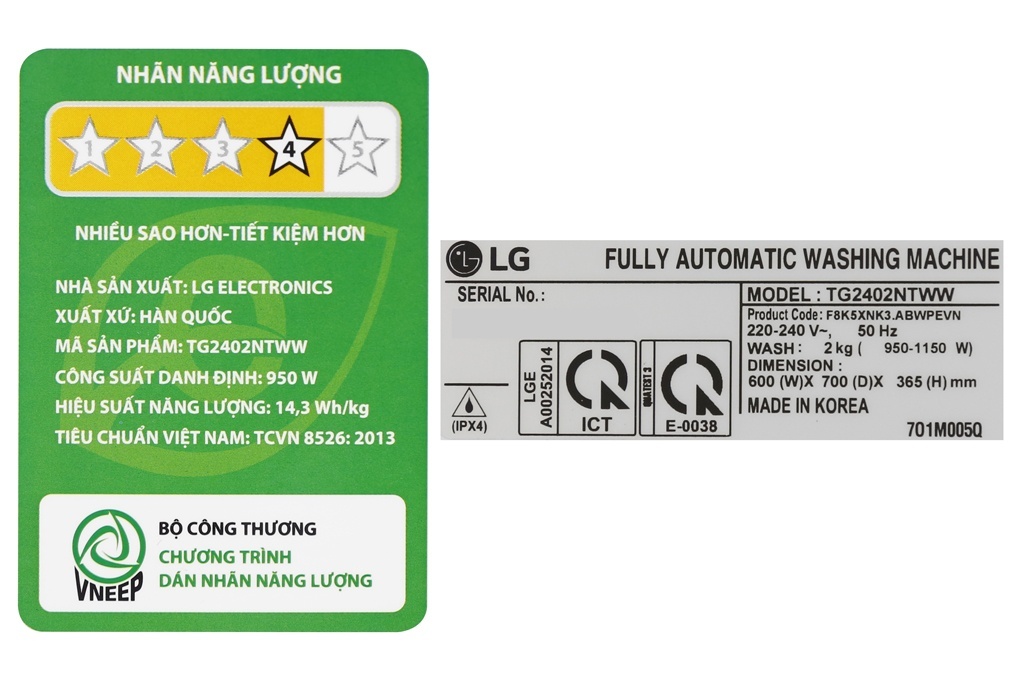 Máy giặt lồng đôi LG Twin Wash Giặt 10.5Kg+2.0Kg/ sấy 7Kg (FG1405H3W & TG2402NTWW)