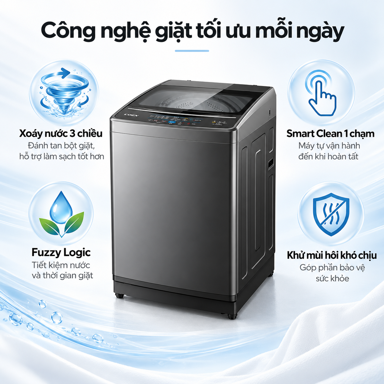 Máy giặt lồng đứng Coex 8.5 kg TW-80CW1415IGB