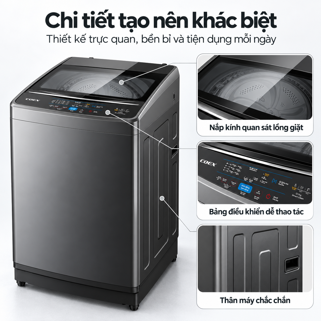 Máy giặt lồng đứng Coex 8.5 kg TW-80CW1415IGB
