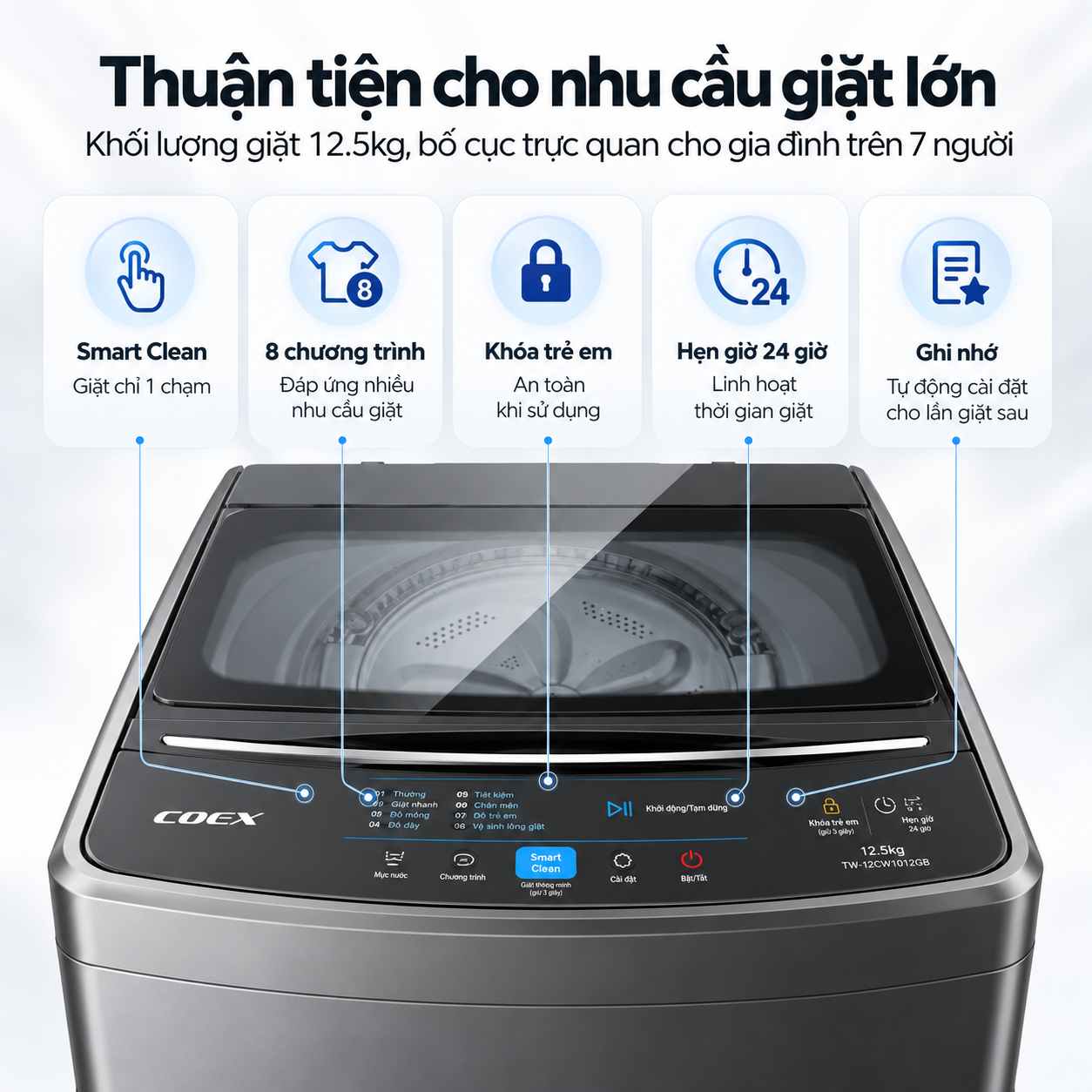 Máy giặt lồng đứng Coex 8.5 kg TW-80CW1415IGB