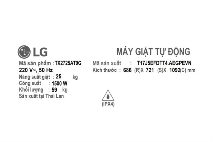 Máy giặt lồng đứng LG Inverter 25kg TX2725AT9G