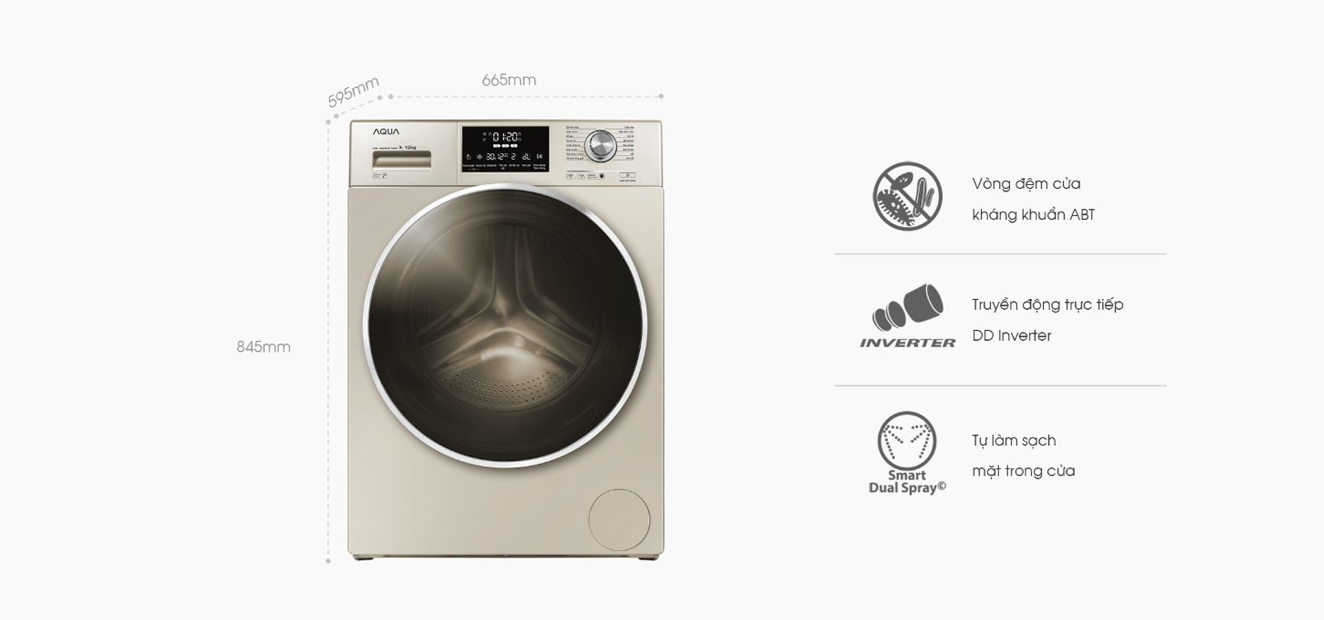 Máy giặt lồng ngang 12Kg Aqua AQD-DD1200C.N2