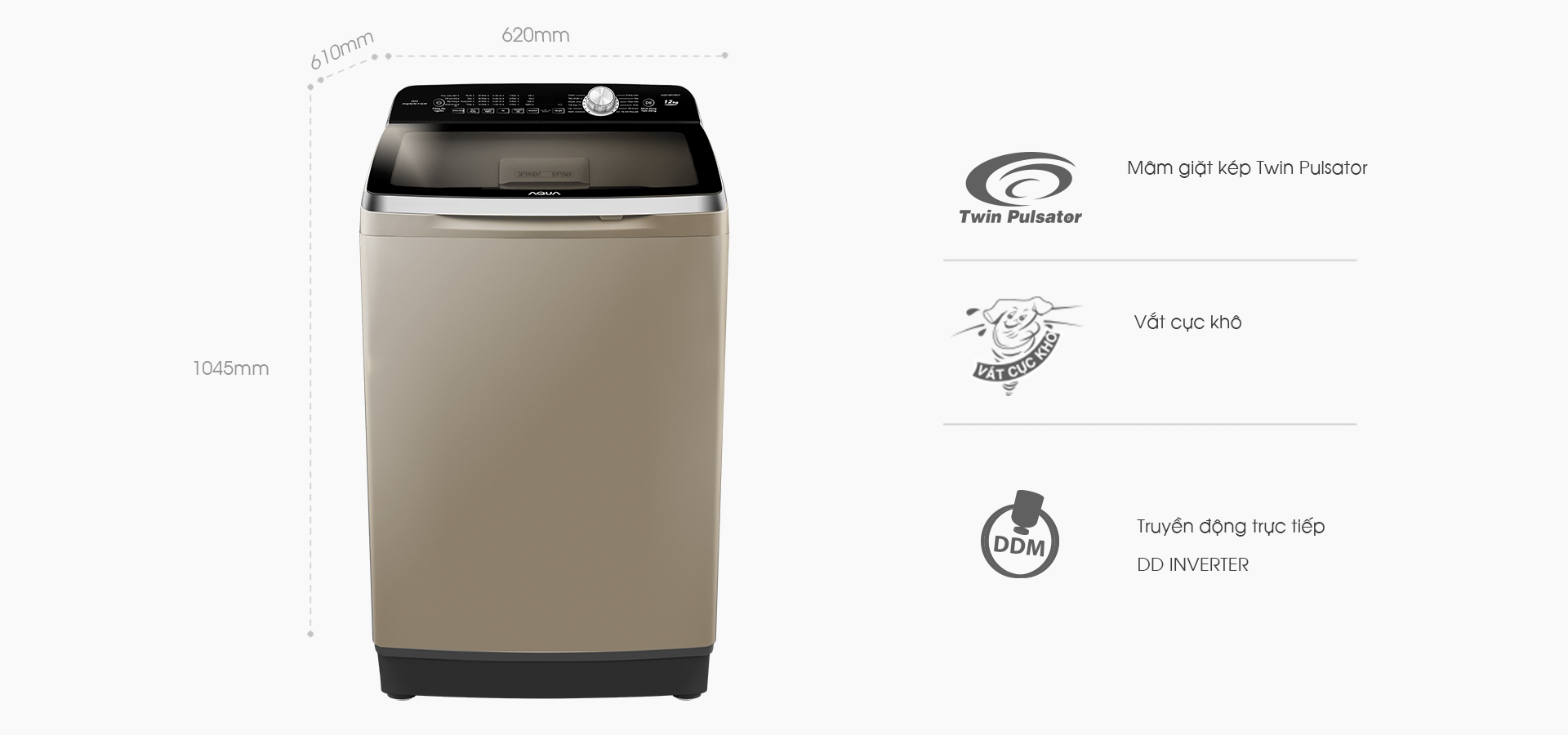 Máy giặt lồng đứng 12kg AQua AQW-DR120CT.S inverter