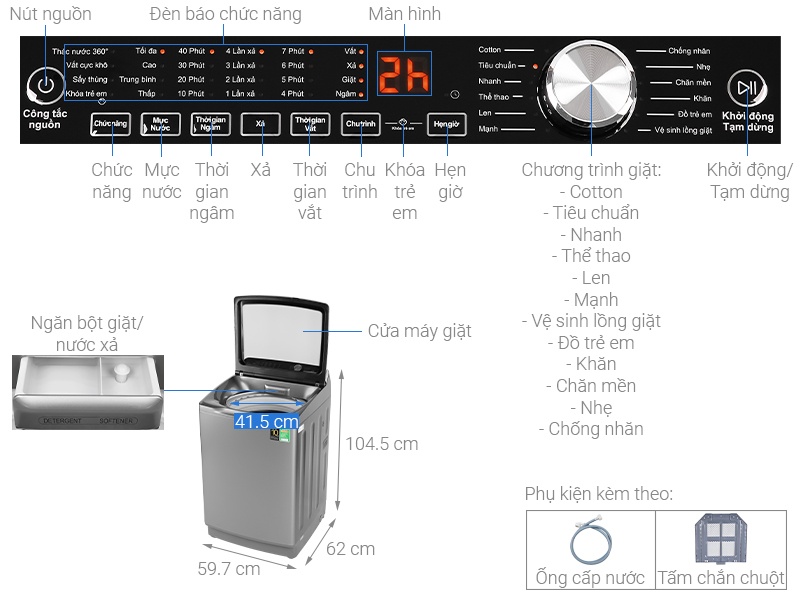 Máy giặt lồng đứng 12kg AQua AQW-DR120CT.S inverter