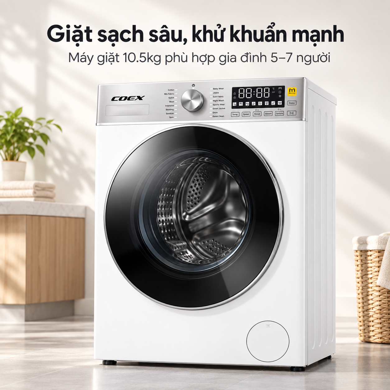 Máy giặt lồng ngang AI DD Inverter Coex 10.5 kg FW-10CW1415IWB