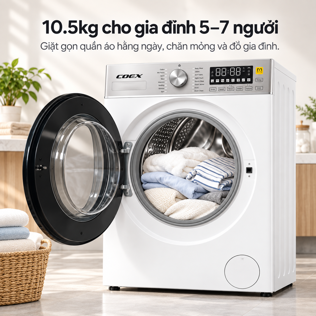 Máy giặt lồng ngang AI DD Inverter Coex 10.5 kg FW-10CW1415IWB