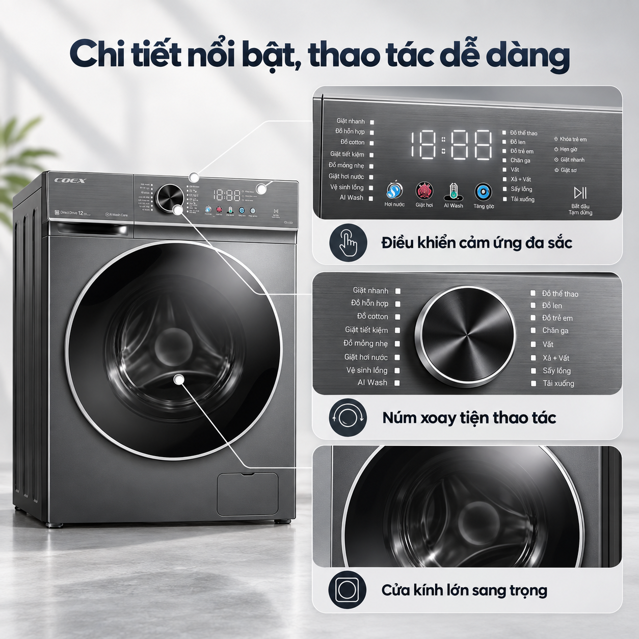 Máy giặt lồng ngang AI DD Inverter Coex 10.5 kg FW-11CW1413SG